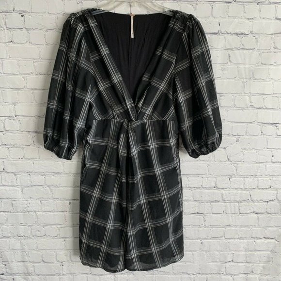 Free People Dresses & Skirts - Free People Miss Molly Plaid Mini Dress Black Gray Tunic Size 2